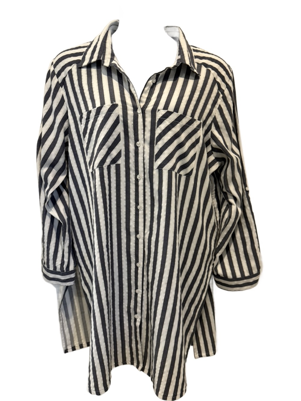 Plus Size Ashley Stewart Black and White Striped Button-Down Shirt/Cover Up. 20